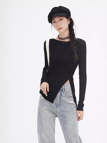 Suéter de punto suave con abertura lateral y botones diagonales al frente