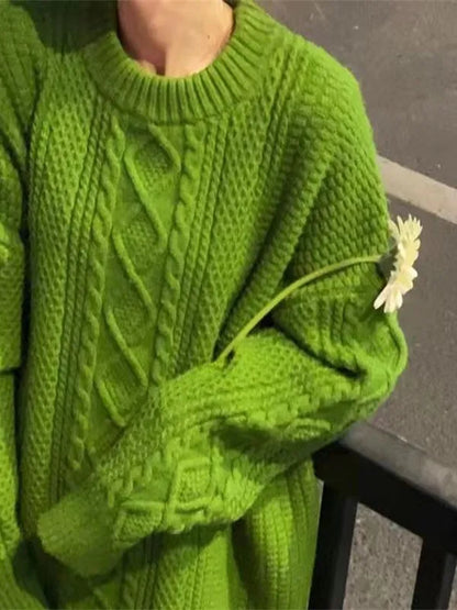 Solid Color Argyle Cable Knit Sweater