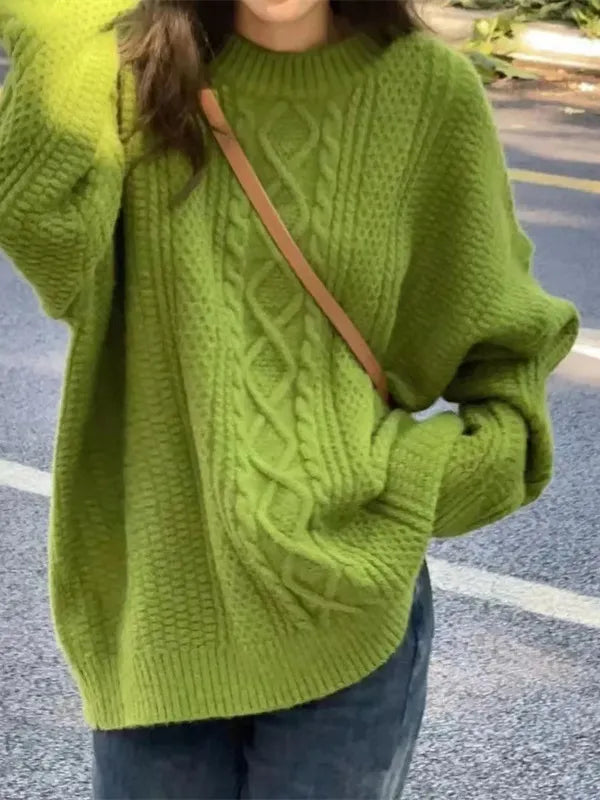 Solid Color Argyle Cable Knit Sweater