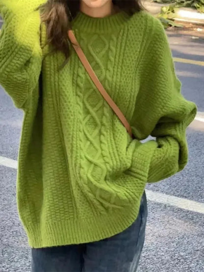 Solid Color Argyle Cable Knit Sweater