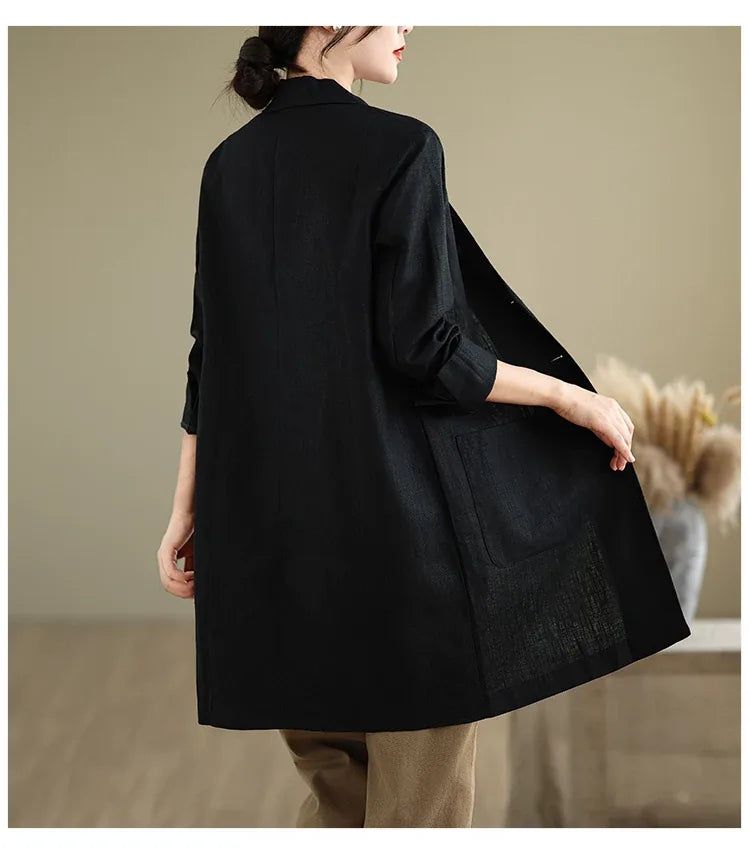 Solid Color Notched Lapel Long Coat with Patch Pockets