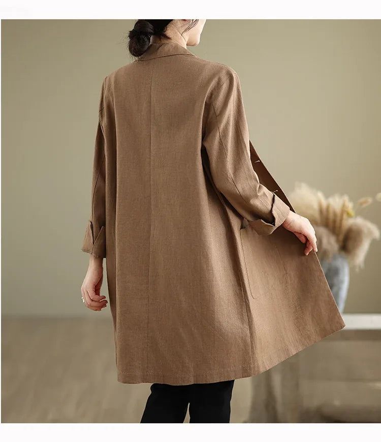 Solid Color Notched Lapel Long Coat with Patch Pockets