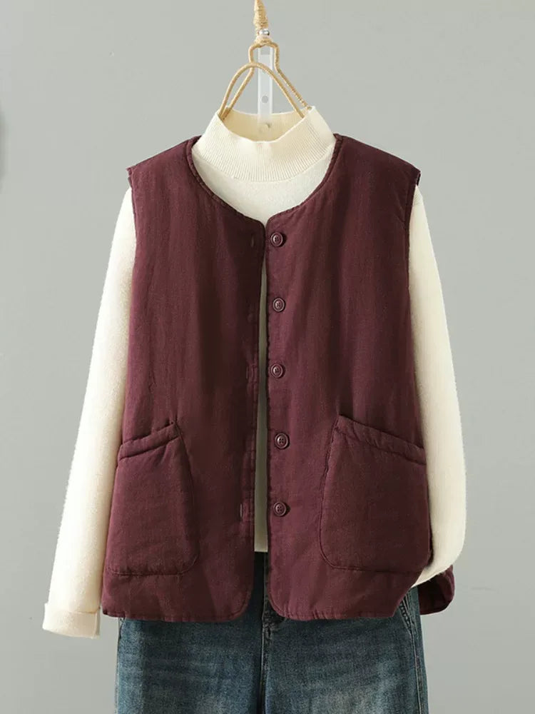 Solid Color Padded Vest with Patch Pockets