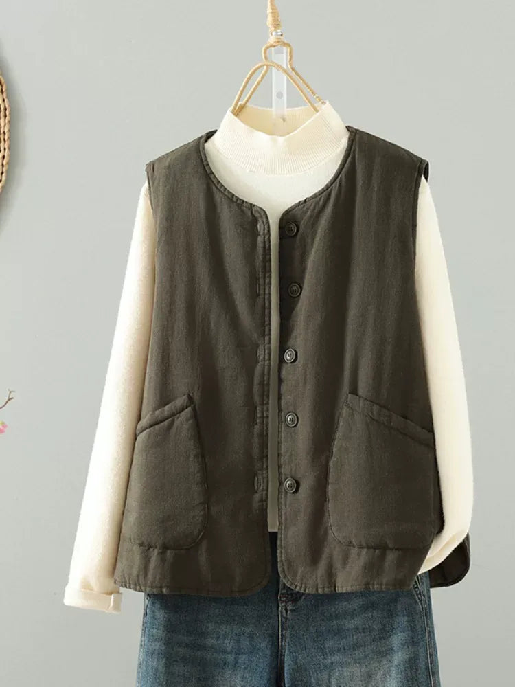 Solid Color Padded Vest with Patch Pockets
