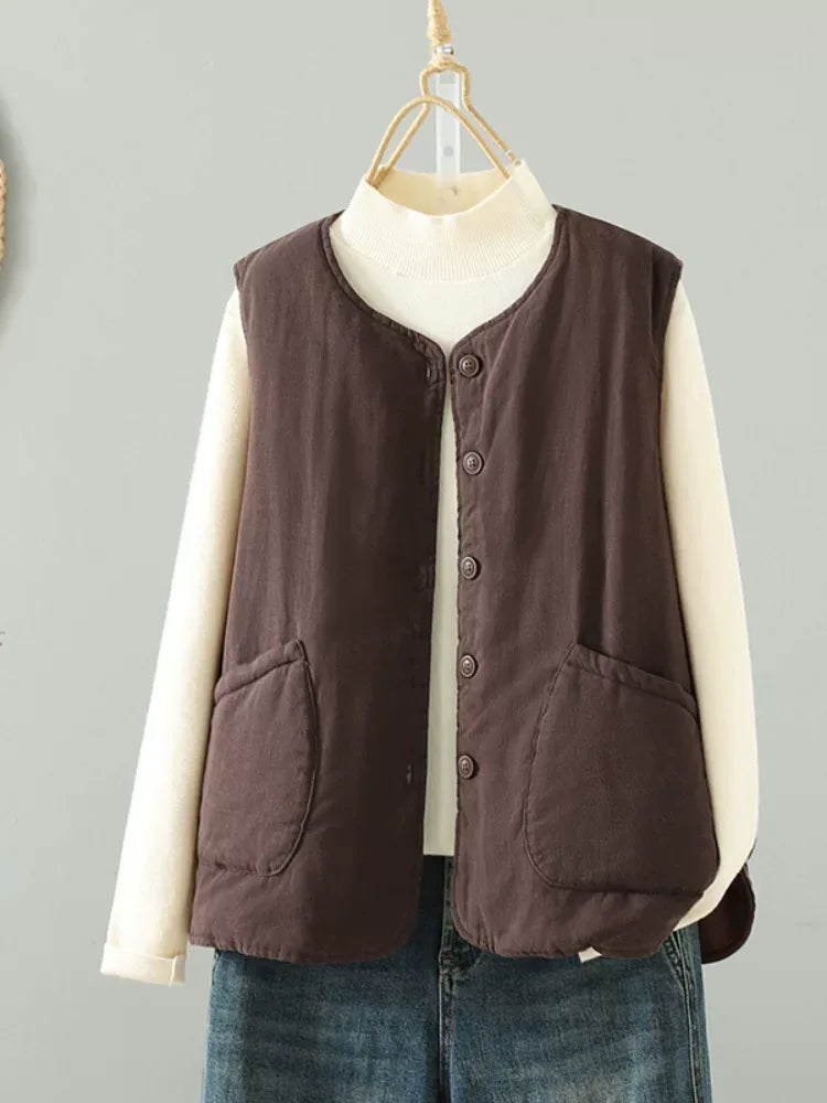 Solid Color Padded Vest with Patch Pockets