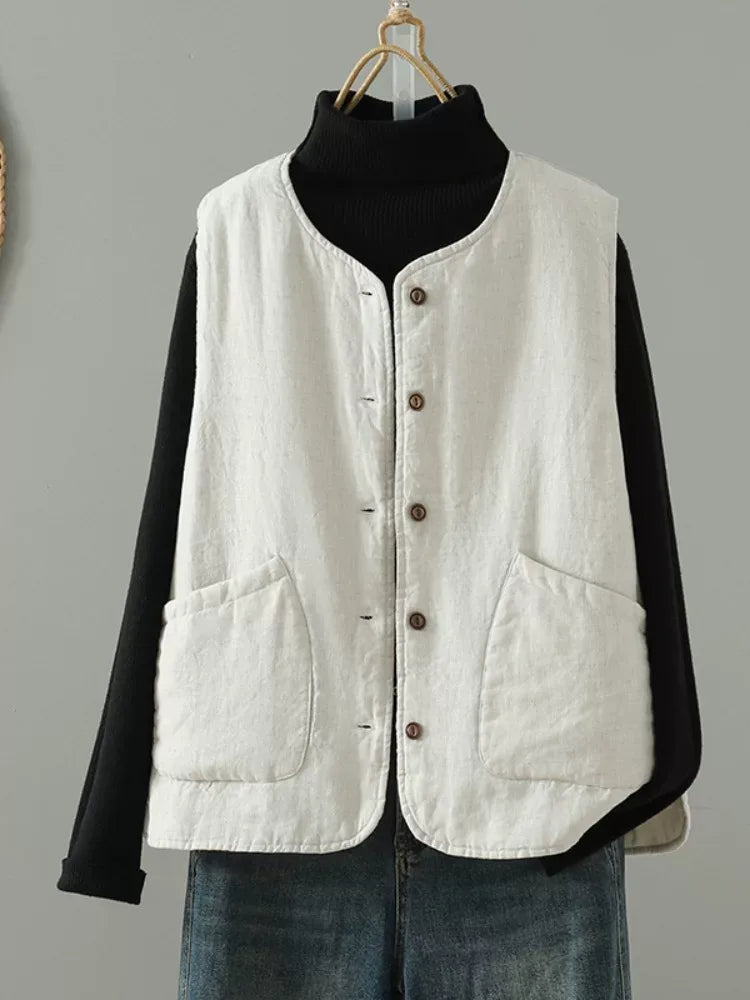 Solid Color Padded Vest with Patch Pockets
