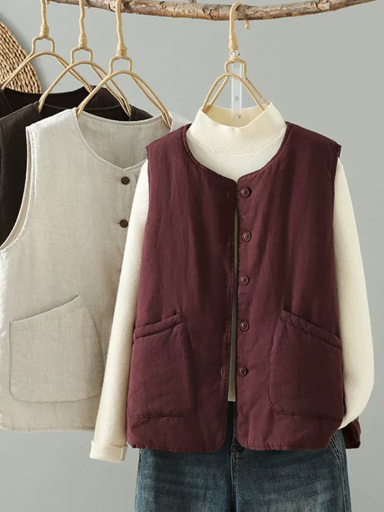 Solid Color Padded Vest with Patch Pockets
