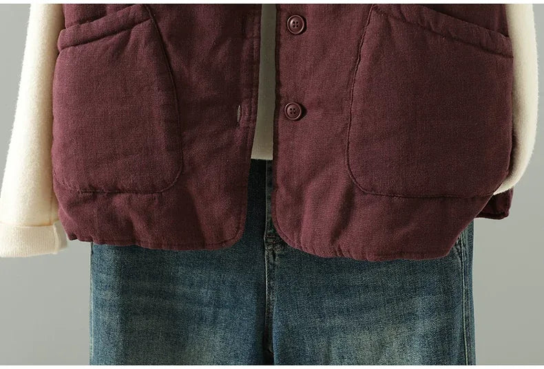 Solid Color Padded Vest with Patch Pockets