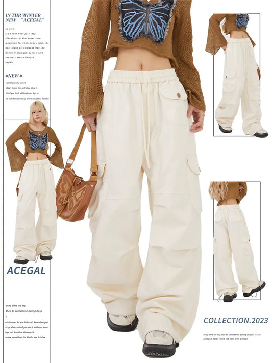 Solid Color Straight Leg Cargo Pants