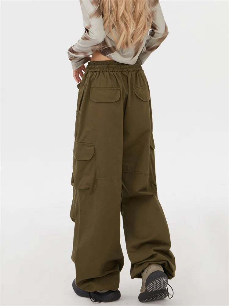 Solid Color Straight Leg Cargo Pants