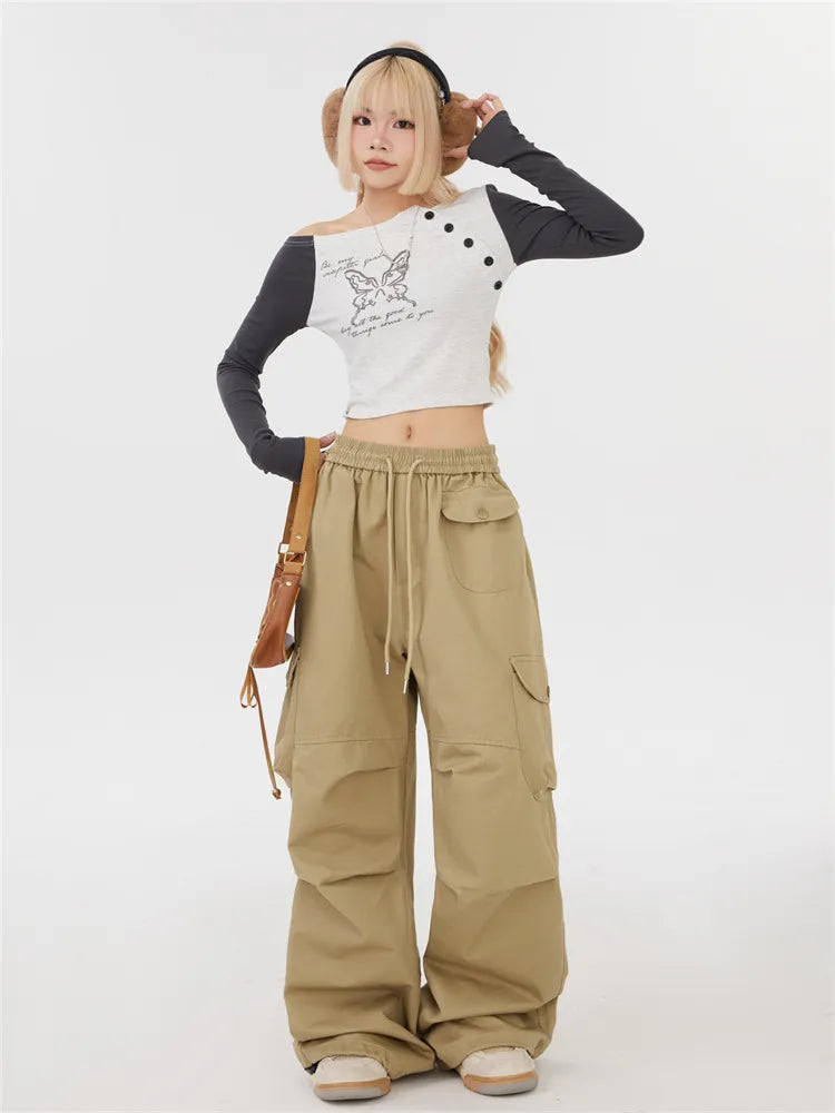 Solid Color Straight Leg Cargo Pants