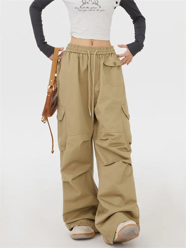 Solid Color Straight Leg Cargo Pants