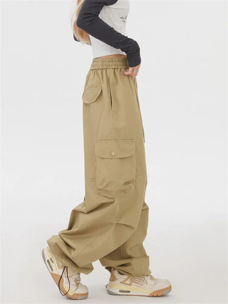 Solid Color Straight Leg Cargo Pants