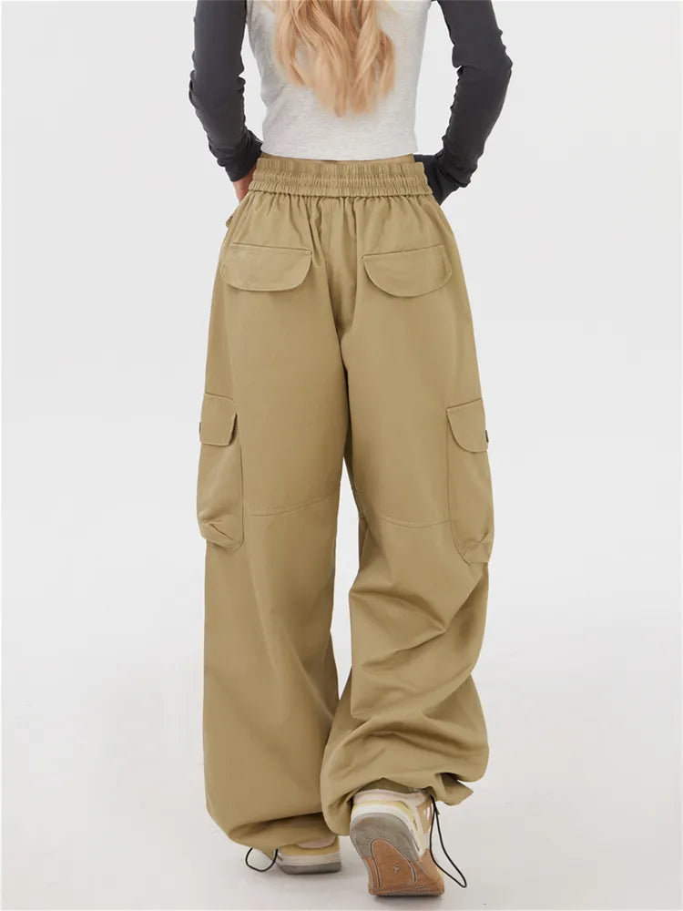 Solid Color Straight Leg Cargo Pants