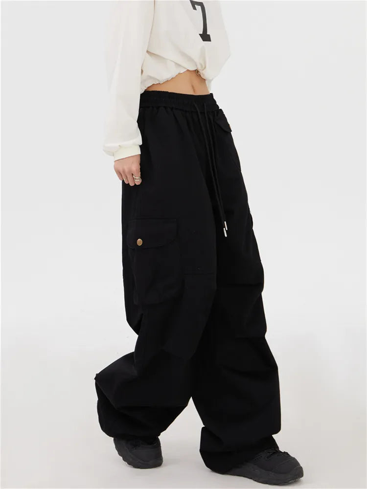 Solid Color Straight Leg Cargo Pants