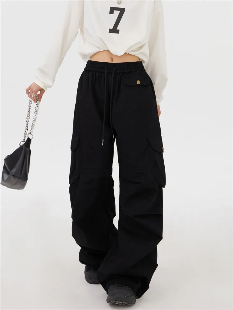 Solid Color Straight Leg Cargo Pants