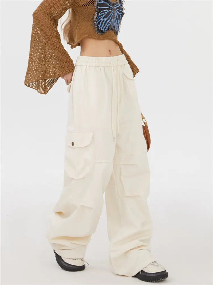 Solid Color Straight Leg Cargo Pants