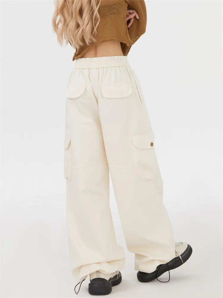 Solid Color Straight Leg Cargo Pants