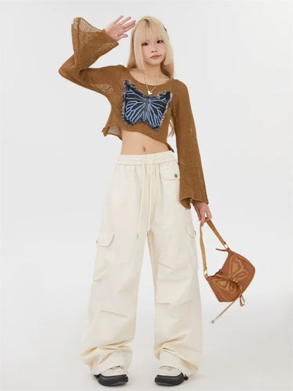 Pantalones cargo de pierna recta de color liso