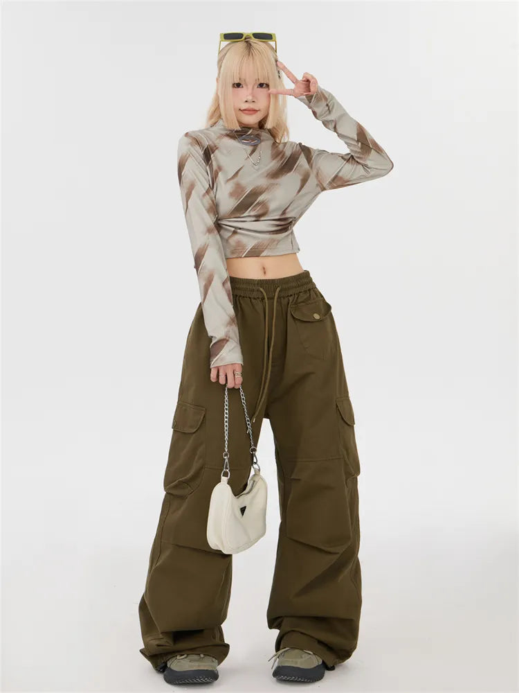 Pantalones cargo de pierna recta de color liso