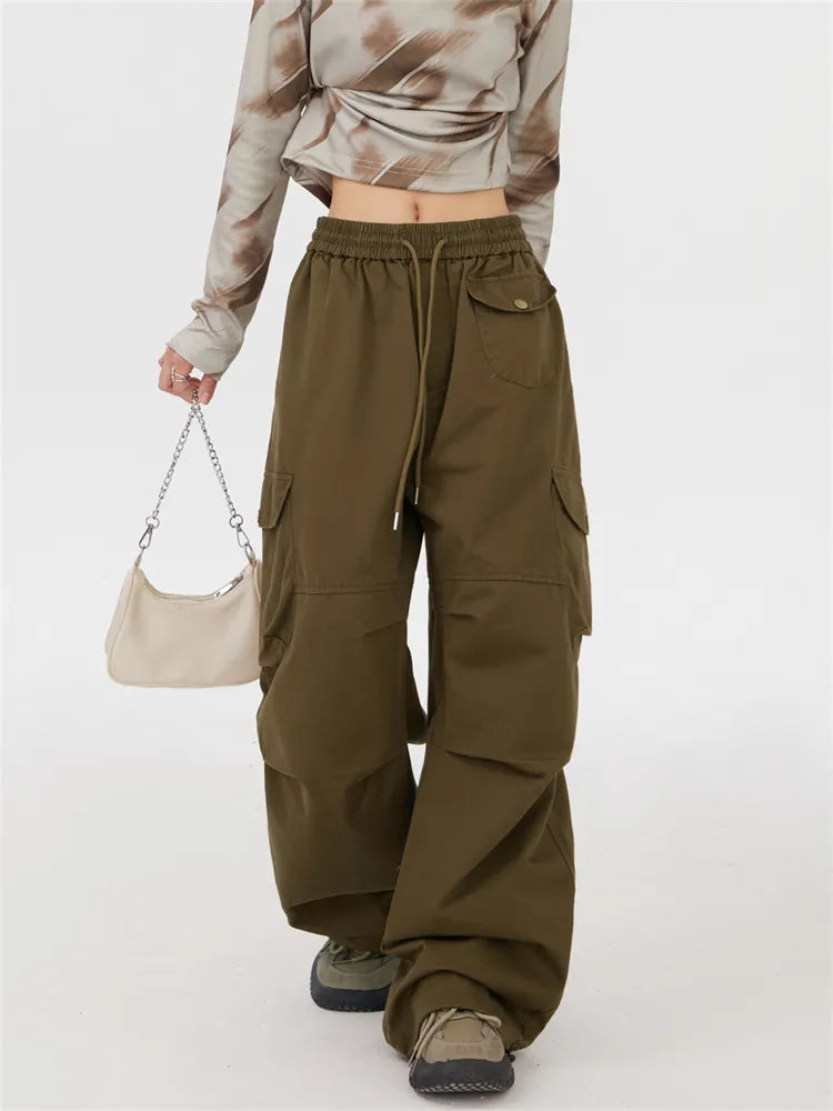 Solid Color Straight Leg Cargo Pants