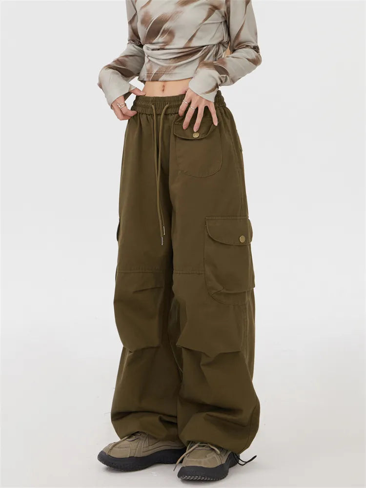 Solid Color Straight Leg Cargo Pants