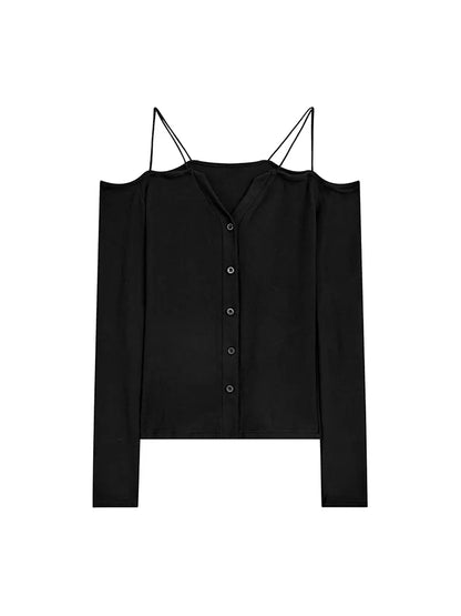 Top ajustado de manga larga con tirantes de color liso