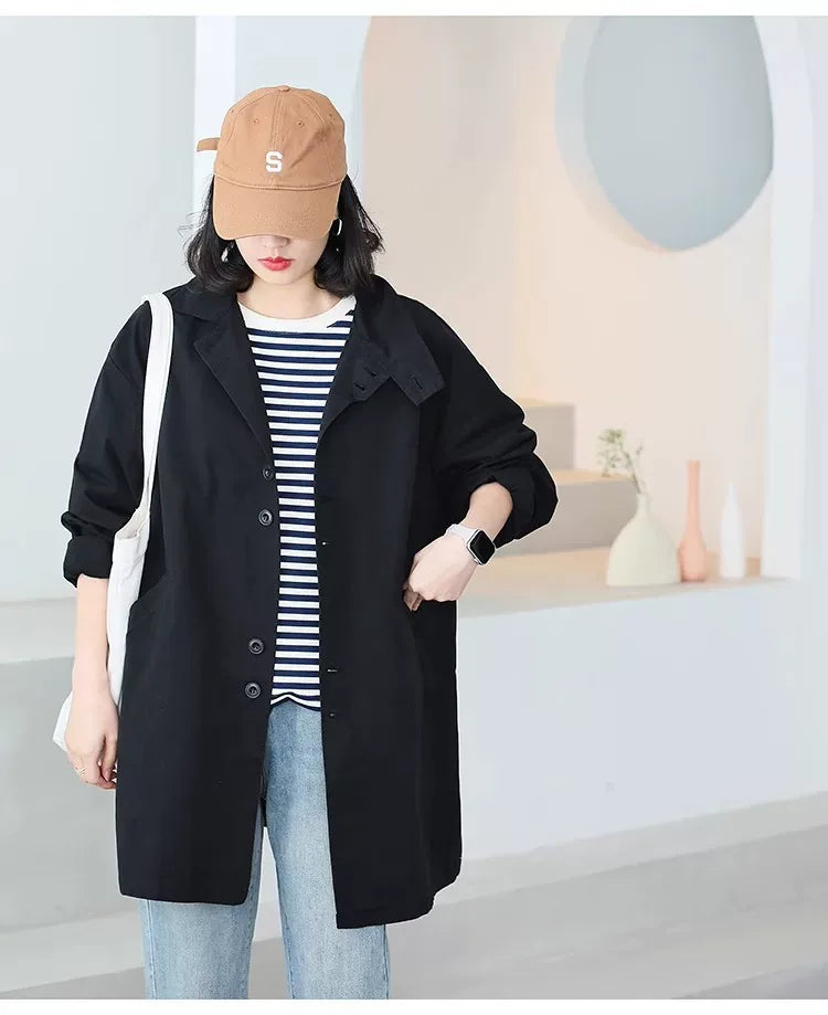 Solid Color Trench-Style Jacket with Patch Pockets
