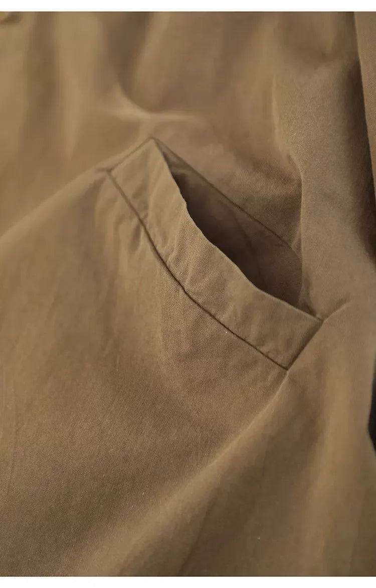 Solid Color Trench-Style Jacket with Patch Pockets