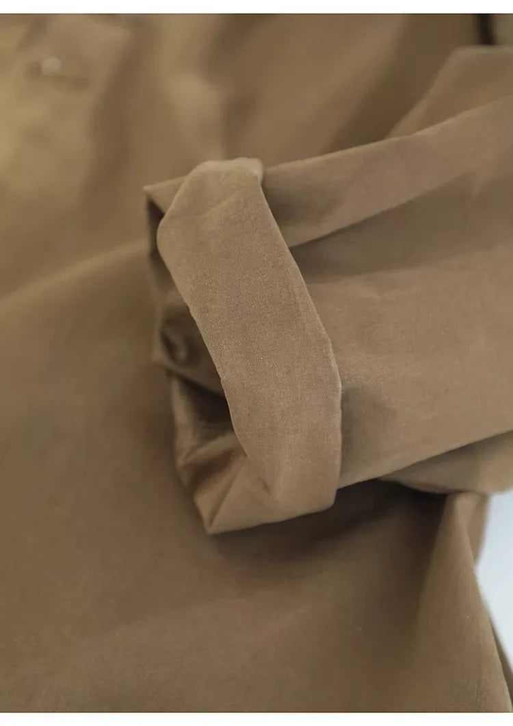 Solid Color Trench-Style Jacket with Patch Pockets