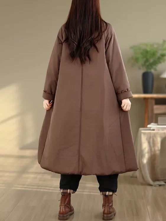 Solid Color V-Neck Asymmetrical Button Padded Coat