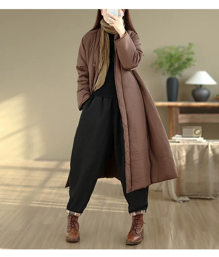 Solid Color V-Neck Asymmetrical Button Padded Coat