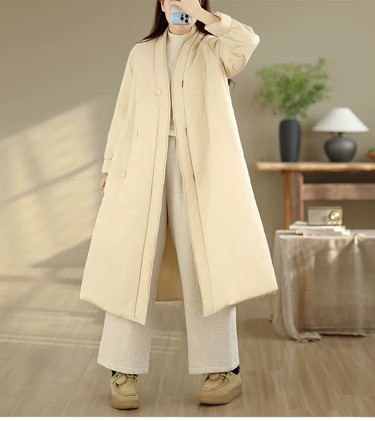 Solid Color V-Neck Asymmetrical Button Padded Coat