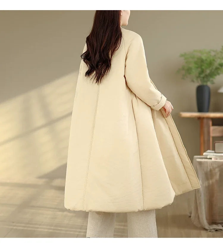 Solid Color V-Neck Asymmetrical Button Padded Coat