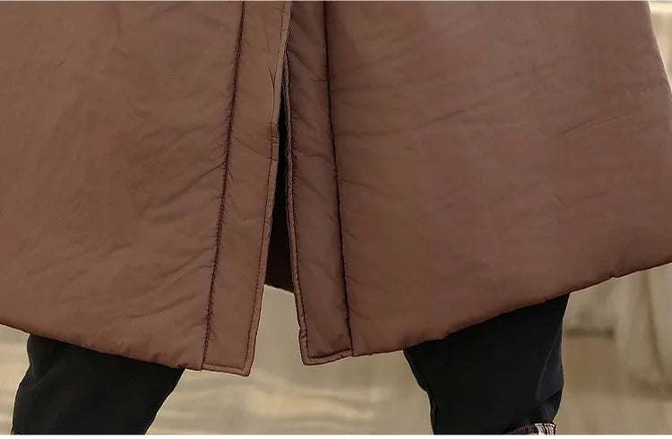 Solid Color V-Neck Asymmetrical Button Padded Coat
