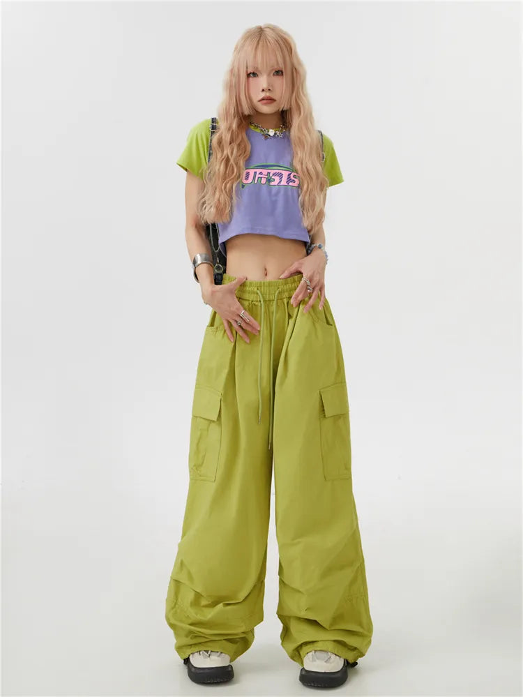 Solide Hip-Hop-Cargohose mit geradem Bein und Fallschirmform