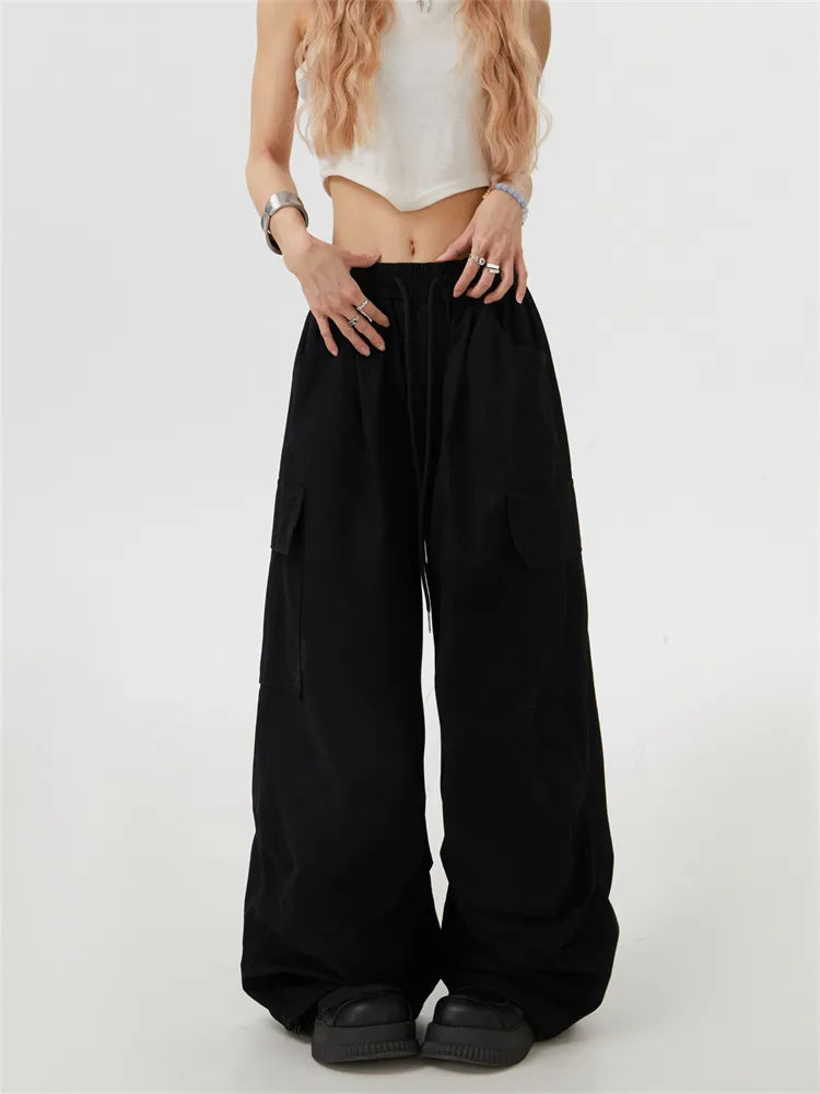 Solide Hip-Hop-Cargohose mit geradem Bein und Fallschirmform