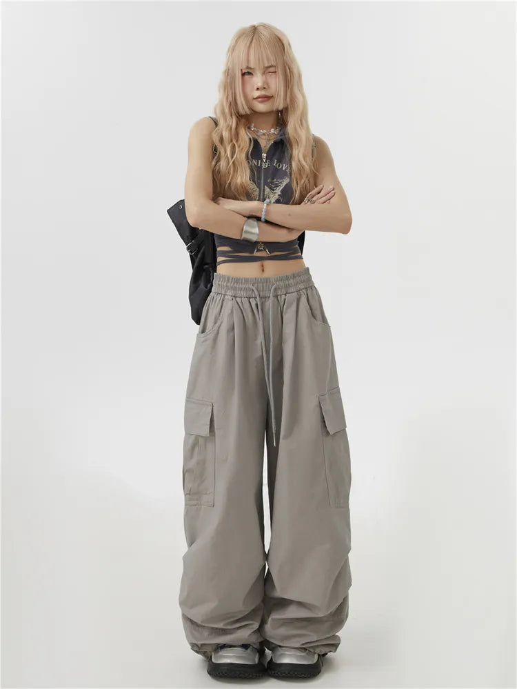 Solide Hip-Hop-Cargohose mit geradem Bein und Fallschirmform