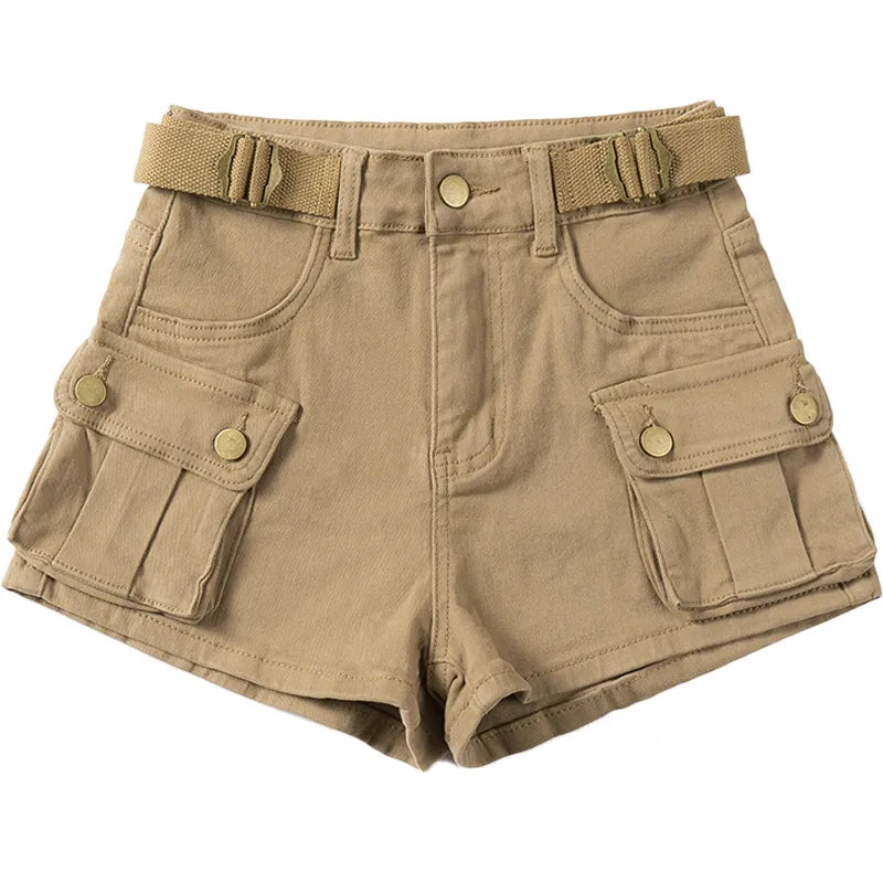 Solid Vintage Pocket Belted Cargo Shorts