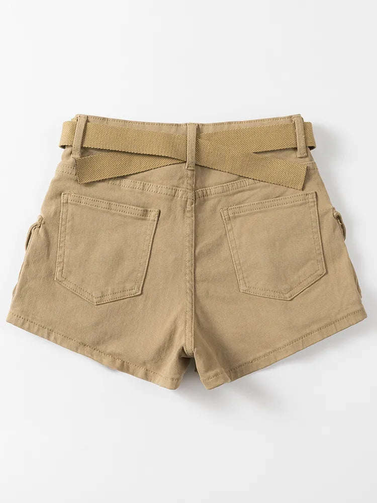 Solid Vintage Pocket Belted Cargo Shorts