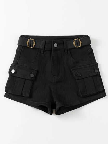 Solid Vintage Pocket Belted Cargo Shorts
