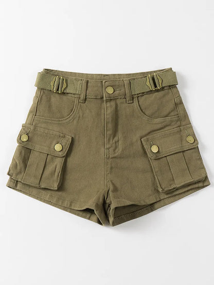 Solid Vintage Pocket Belted Cargo Shorts