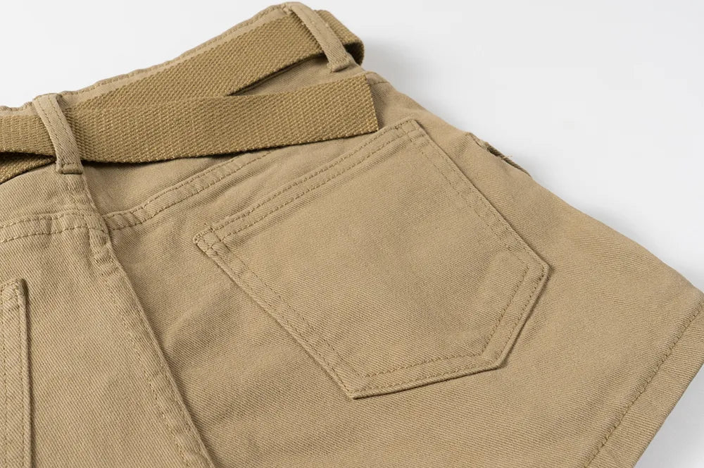 Solid Vintage Pocket Belted Cargo Shorts