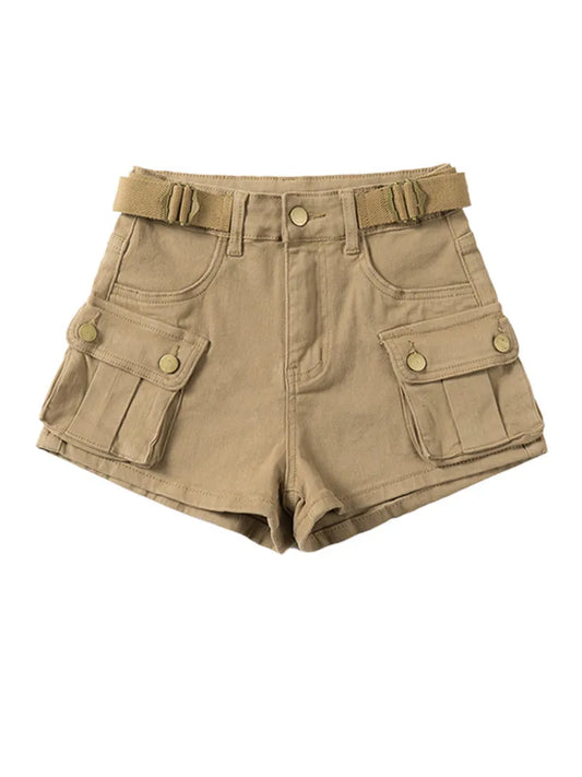 Solid Vintage Pocket Belted Cargo Shorts