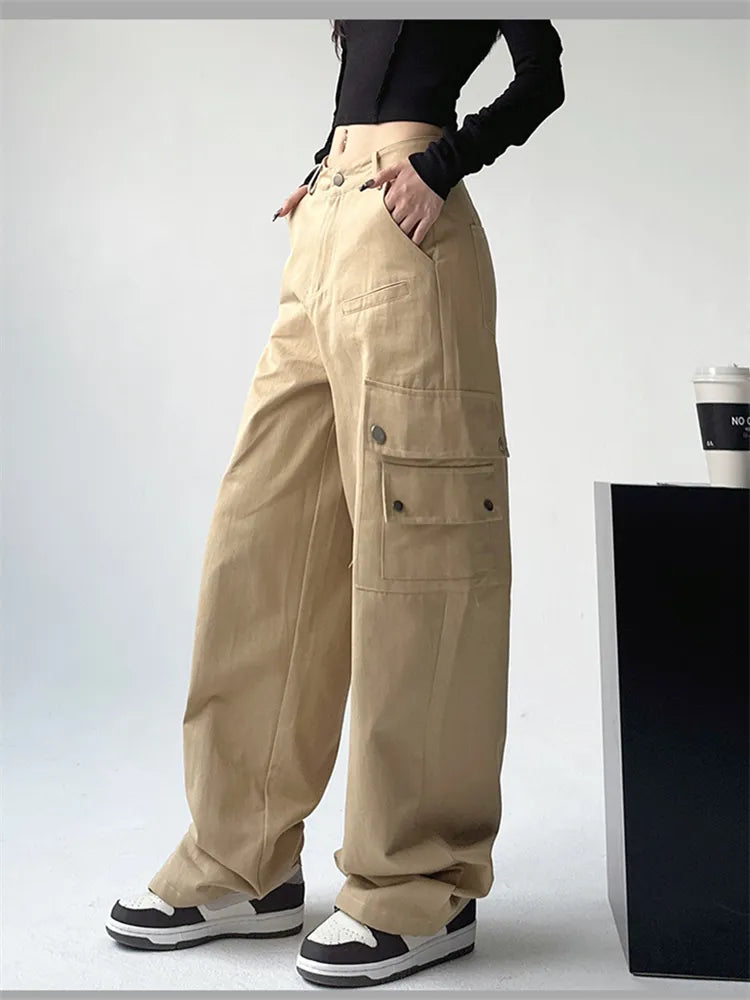 Solid Wide Leg Casual Cargo Pants