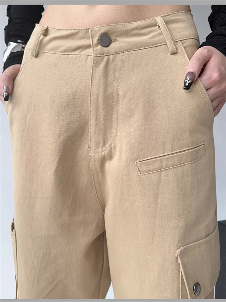 Solid Wide Leg Casual Cargo Pants