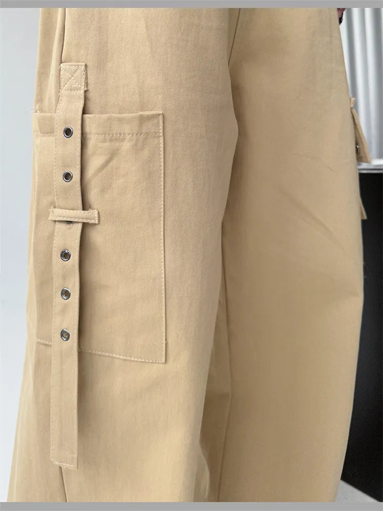 Solid Wide Leg Casual Cargo Pants