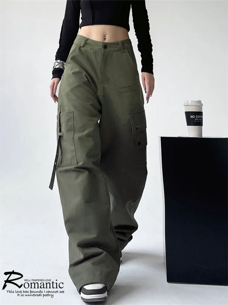 Solid Wide Leg Casual Cargo Pants