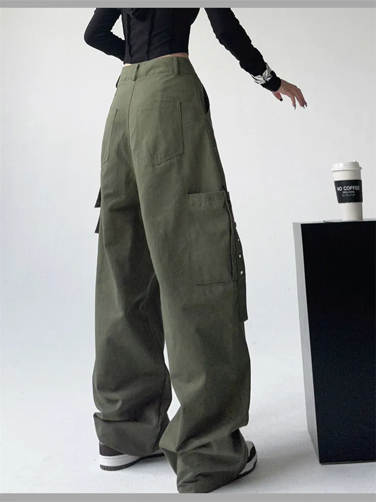 Solid Wide Leg Casual Cargo Pants