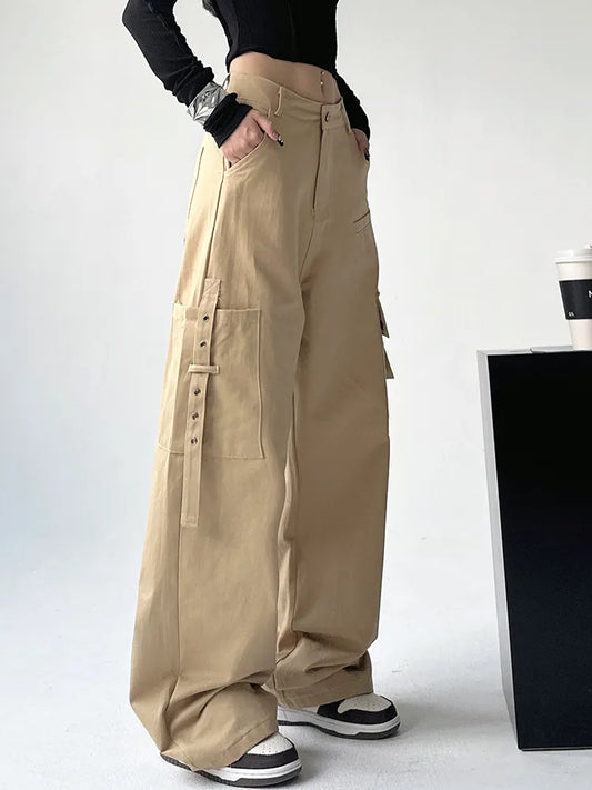 Solid Wide Leg Casual Cargo Pants